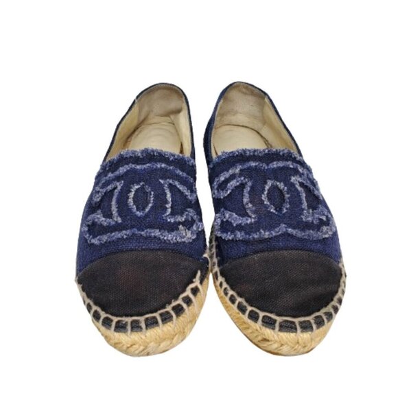 Chanel Interlocking CC Denim Canvas Slip On Espadrille Flats - Picture 2 of 10
